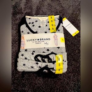 Lucky Brand 4 Piece Pajama Set Grey Navy Stars Women’s S Small NWT